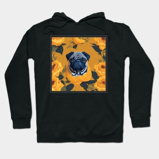 Dogs, pug and flowers, dog, style vector (yellow version pug) Hoodie